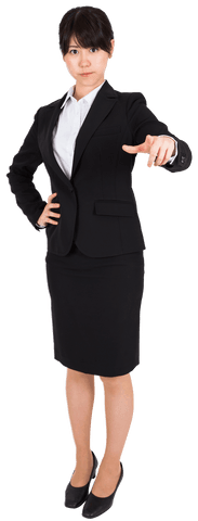 Focused Woman Pointing on Transparent Background Business Concept