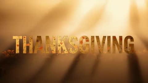 Glowing THANKSGIVING Letters Casting Golden Rays Over Autumn Leaves Cinematic Holiday Video Intro