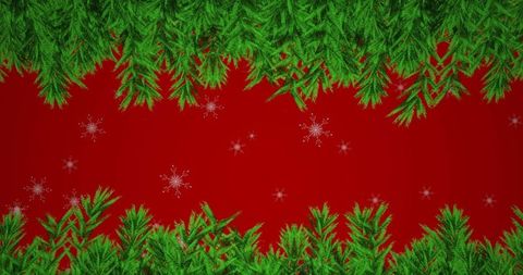 Festive Christmas Branches with Snowflakes on Red Background