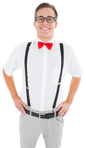 Transparent Geeky Hipster in Red Bow Tie Smiling