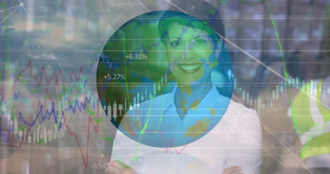 Global Business Growth with Financial Graphs and Diverse Professional