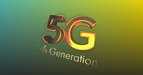 Golden 5g text on gradient background symbolizing advanced technology