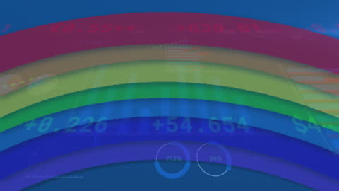 Dynamic Display of Statistical Data Amidst Vibrant Rainbow Graphics