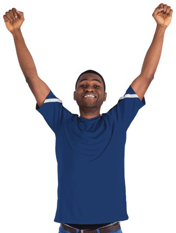 Transparent Cheering Football Fan in Blue Jersey Celebrating Victory
