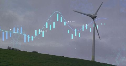 Wind Turbine with Financial Data Overlay for Renewable Energy Insights