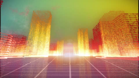 Futuristic 3D Cityscape with Digital Data Processing