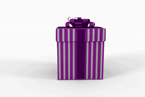Transparent purple and silver gift box with ribbon