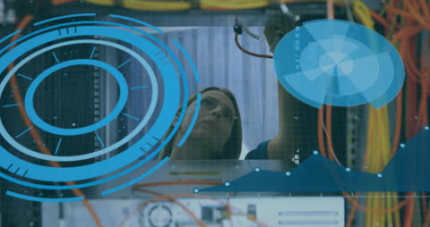 Female Technician Working with Advanced Digital Interface Technologies