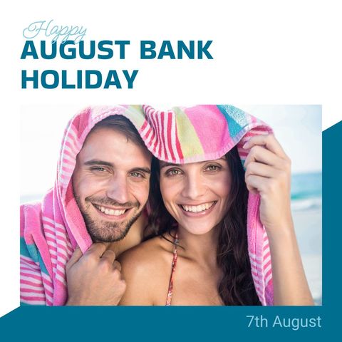 Couple smiling together under a towel on a sunny beach, representing leisure and joyful moments. Ideal for holiday promotions, travel brochures, and summer event marketing, emphasizing relaxation and happiness.