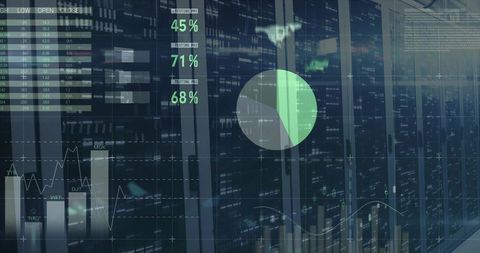 Futuristic Data Center Dashboard Showing Holographic Analytics, Server Rack Visualization