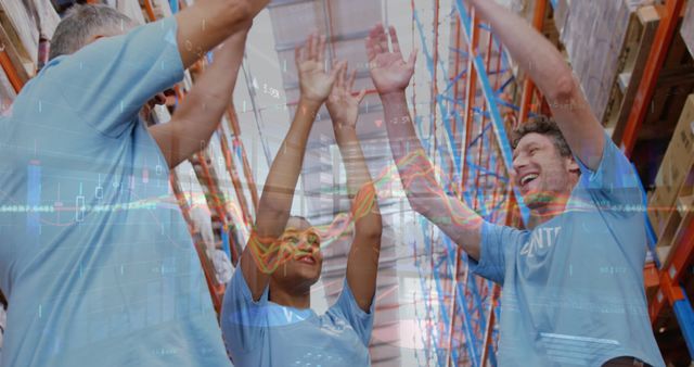 Smiling Volunteer Team Celebrating Success in Charity Warehouse - Download Free Stock Images Pikwizard.com