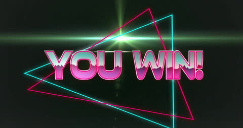 Retro Neon You Win Message with Glowing Geometric Patterns