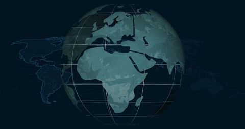 Digital Globe with Grid and Network Arcs on Navy Background