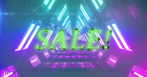 Bright Neon Green Sale Text Over Glowing Tunnel Background