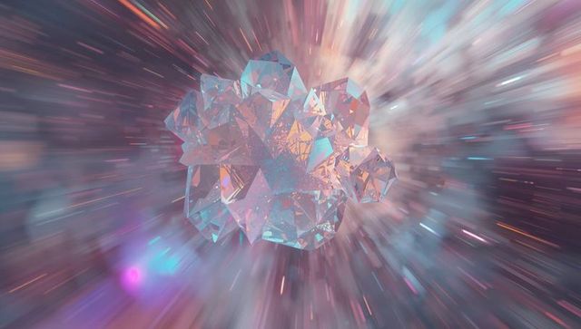 Geometric Crystal Cluster in Dynamic Warp Space Abstract Sci-Fi Digital Art