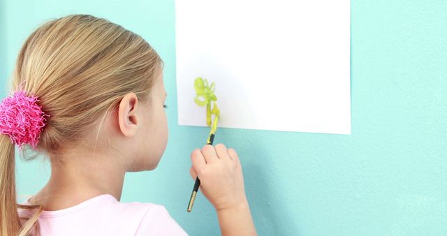 Young Girl Painting on Wall with Brush - Download Free Stock Images Pikwizard.com