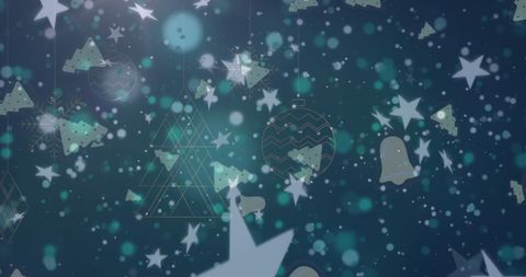 Festive Christmas Bell and Star Decorations on Green