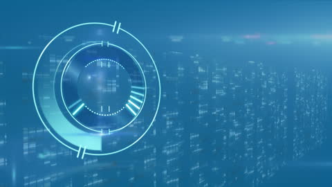 Digital Interface with Spinner Overlay and Data Graphs in Blue Tone