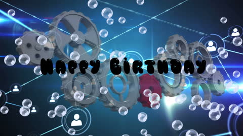 Happy Birthday Digital Card with Cogs and Network Design