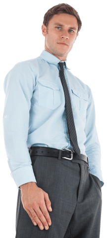 Confident Caucasian Businessman Posing in Blue Shirt Transparent Background