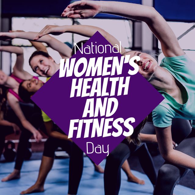 Photo of a diverse group of women engaging in a yoga session, symbolizing unity and encouragement for National Women's Health And Fitness Day. Ideal for raising awareness about women's health, promoting fitness events, and supporting community wellness initiatives.
