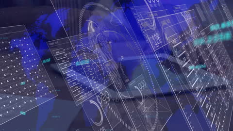 Futuristic Digital Screens with Global Data Processing Interface