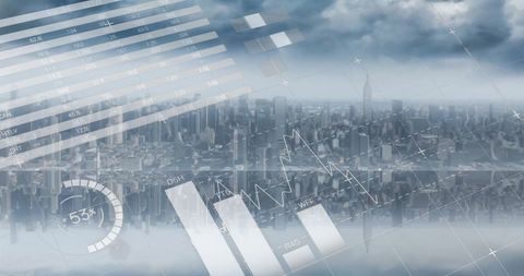Digital Finance Elements Over Urban Skyline - Download Free Stock Images Pikwizard.com