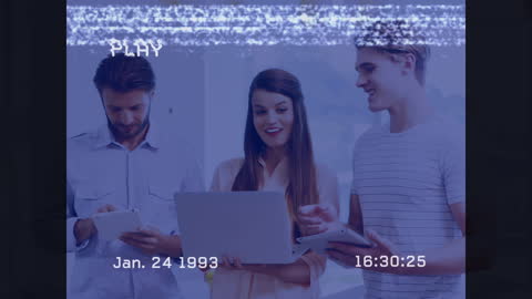 Retro Technology Team Collaboration with Digital Distortion Effect