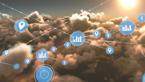 Digital Networking Icons Against Cloudy Sky Background