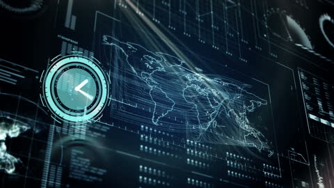 Global Data Analytics Concept with Digital Clock Overlay