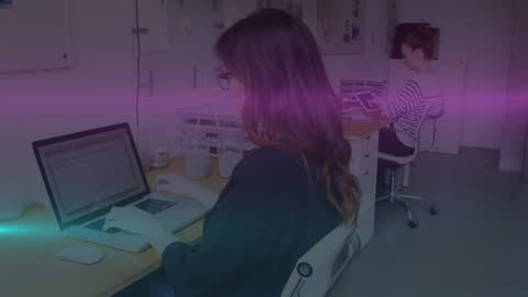 Creative Office Team with Abstract Digital Light Trails