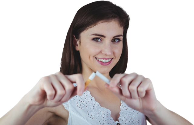 Happy Young Woman Snapping Cigarette in Half, Advocating Tobacco-Free Lifestyle - Download Free Stock Videos Pikwizard.com