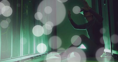 Innovative Man Using VR Headset in Data Center Environment