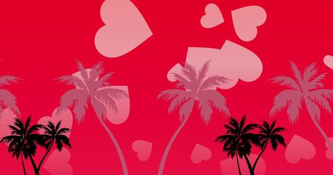 Tropical Love Festive Palm Trees and Hearts Pattern - Download Free Stock Images Pikwizard.com