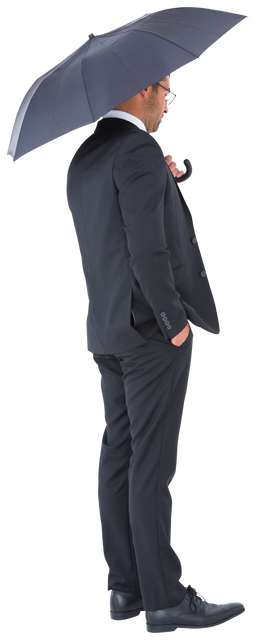 Transparent Businessman Sheltering Under Black Umbrella in Suit - Download Free Stock Videos Pikwizard.com