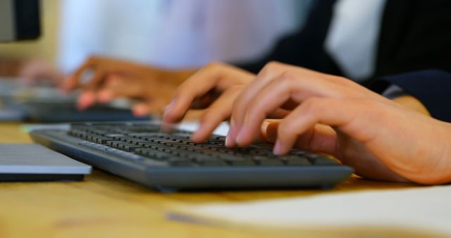 Hands Typing on Keyboard Close-Up at Office Desk - Download Free Stock Images Pikwizard.com