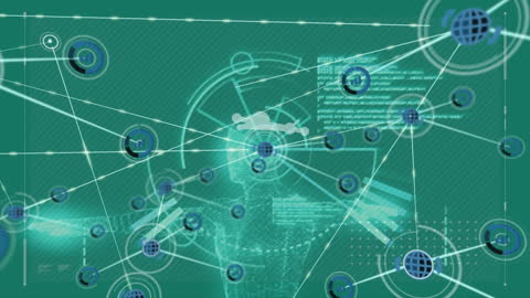 Global Network and Data Connection Visualization with Green Background
