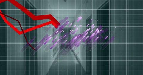 Financial crisis concept with declining graph in modern hallway