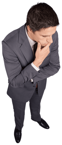 Thoughtful Young Businessman in Suit Contemplating Strategy Transparent