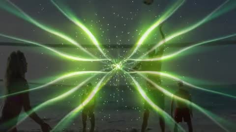 Dynamic Beach Volleyball with Vibrant Green Energy Accents