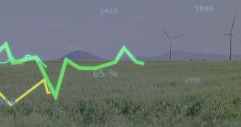 Windfarm Data Overlay Displaying Line Graphs on Grassland Tracking Renewable Energy Trends