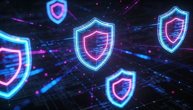 Holographic Cybersecurity Shield Network with Neon Data Streams and Digital Grid