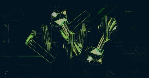 Futuristic Green Crystals on Digital Map Interface