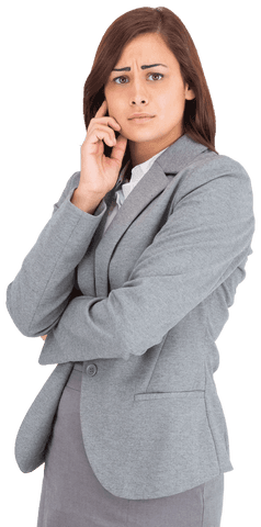 Transparent Young Businesswoman in Contemplative Pose