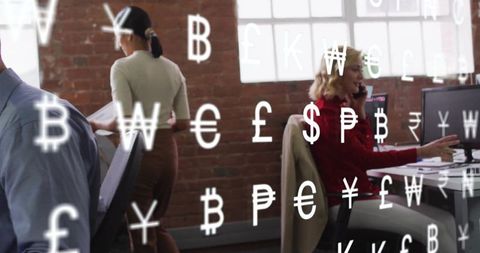 Diverse Business Team Analyzing Financial Metrics with Currency Symbols