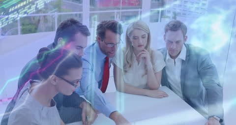 Multiracial Team Planning and Analyzing Complex Data in Futuristic Office