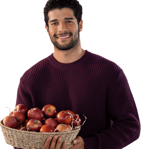 smiling young man holding apple basket on transparent background - Download Free Stock Videos Pikwizard.com