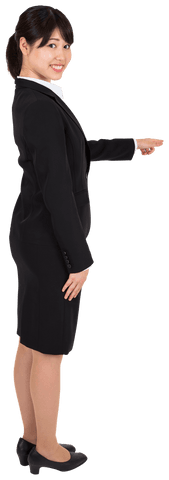 Transparent Professional Asian Businesswoman Pointing Right