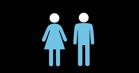 Simple blue restroom sign with male and female icons