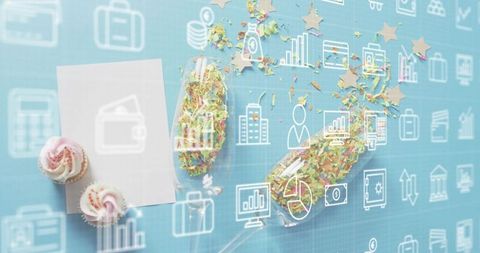 Featuring Pastry Celebration: Frosted Cupcakes, Wrapped Eclairs, Confetti, Blank Card